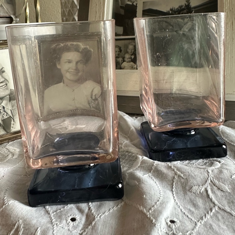 Vintage Bormioli Monet Wine/Shot Glasses in Blown Crystal Pink & Blue